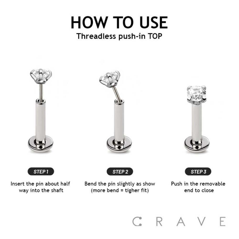 Titanium Push In Threadless Labret Clear Gem - Picture 4 of 4